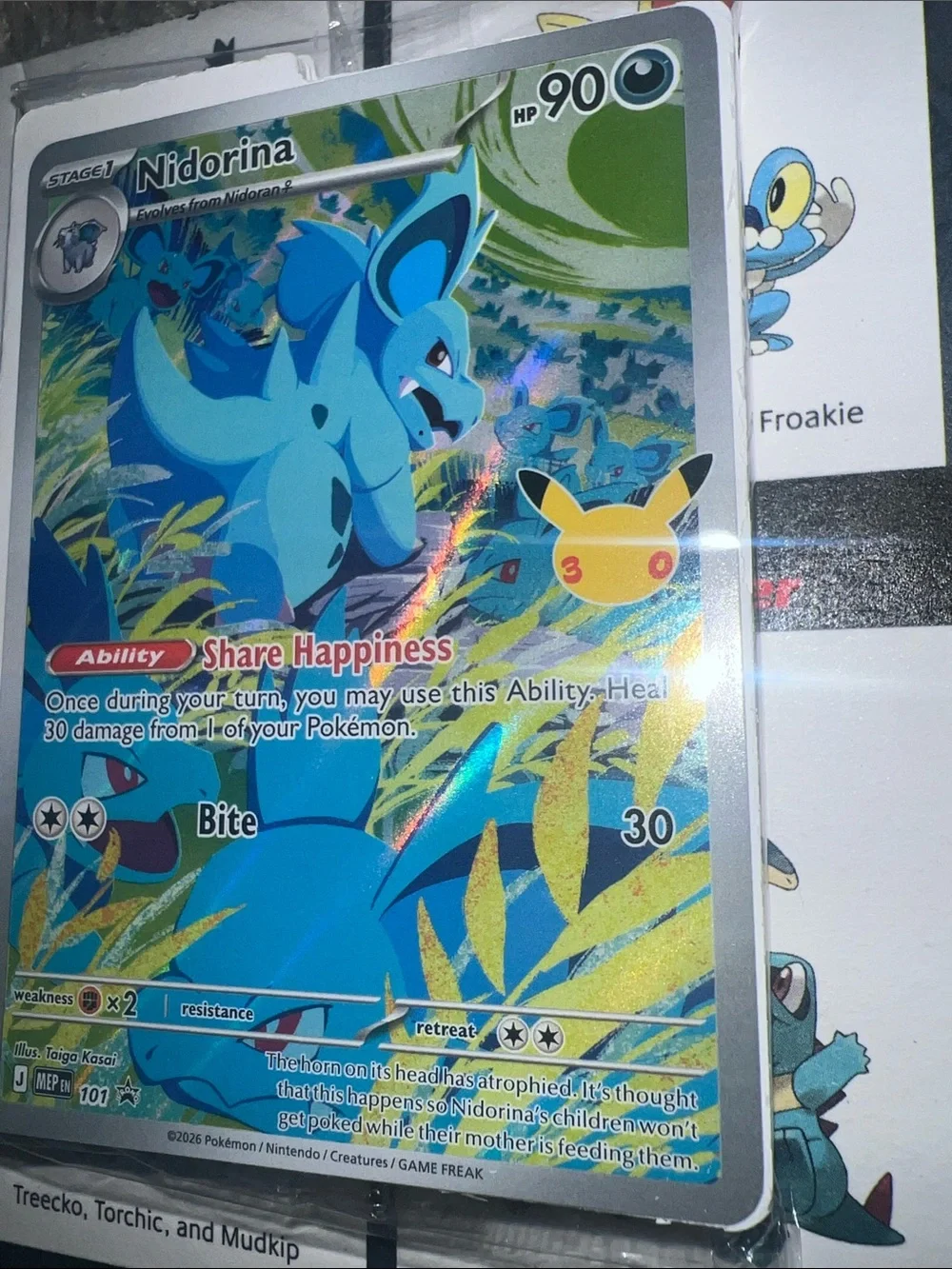 Pokemon Nidorina Holographic Card - Blue & Yellow